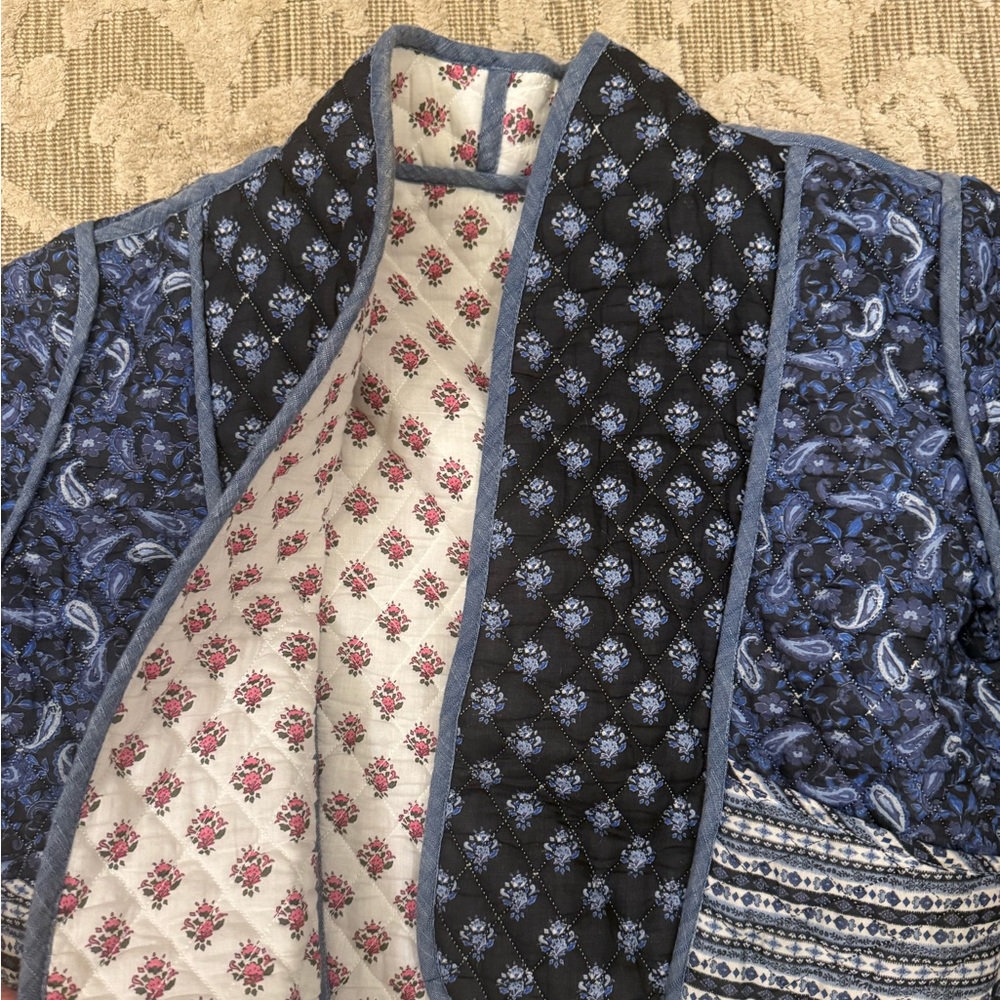 Mango QUILTED REVERSIBLE JACKET Pailsey Blue Pink White 100% Cotton Size Small - Picture 11 of 14
